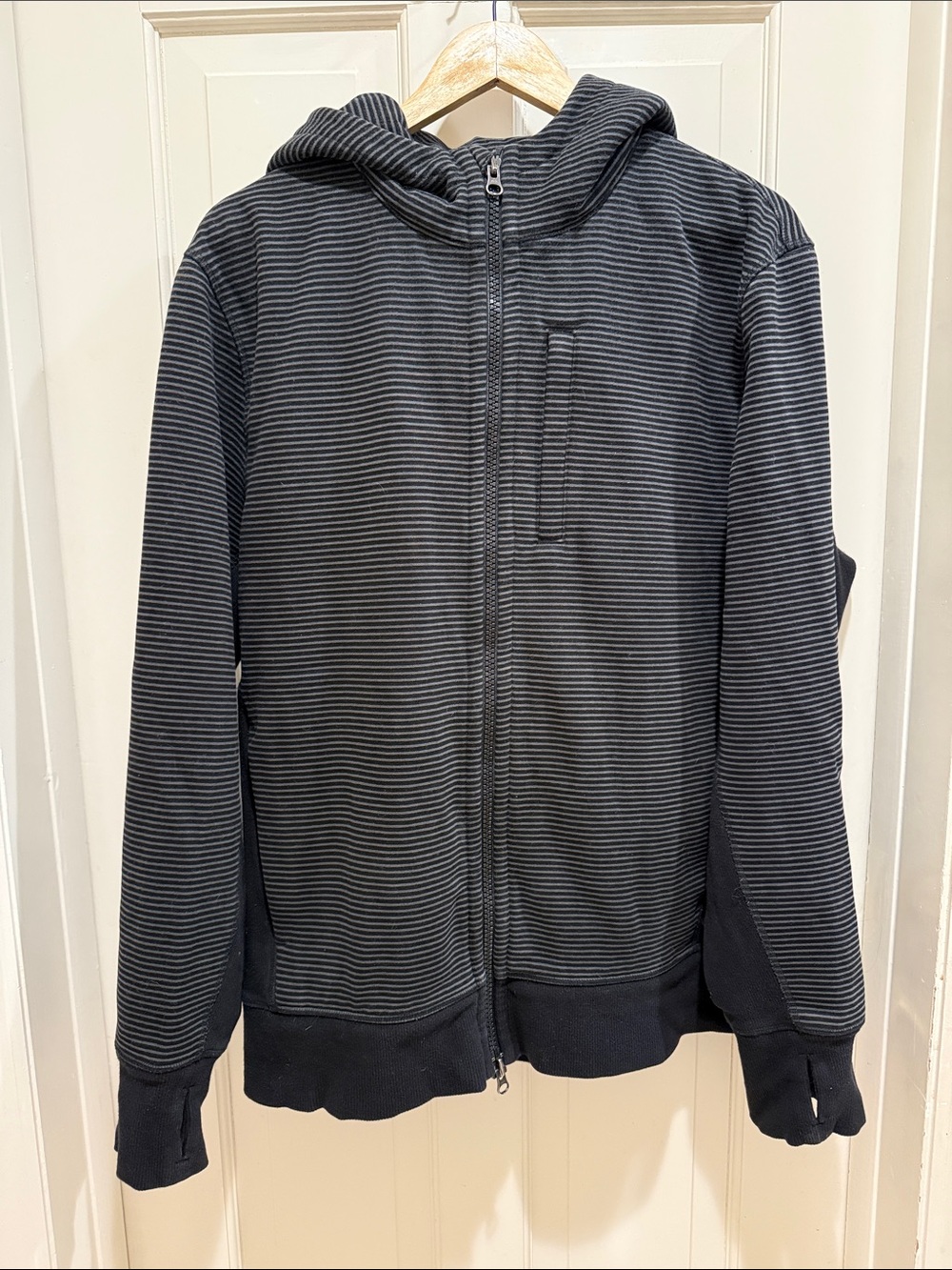 Men's Hooded Zip-Up Jacket - Black & Gray Stripe